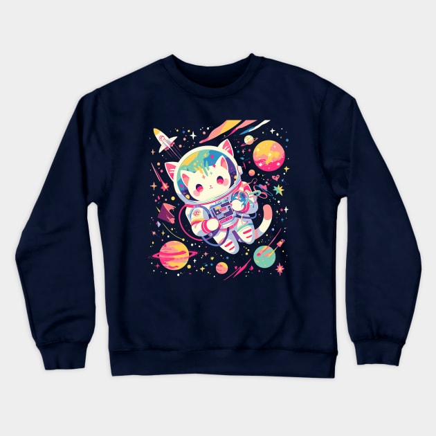 space cat Crewneck Sweatshirt by peterdoraki